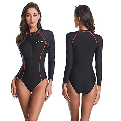 Bañadores De Mujer,Bañador Fino Traje De Baño De Manga Larga Traje De Baño para Mujer Traje De Baño De Surf Sexy Bikini Traje de Neopreno Traje de Surf De Una Pieza de Manga Larga de Secado rápido