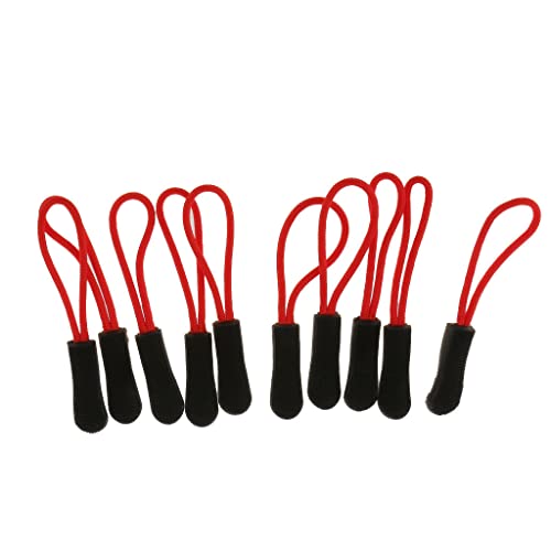 Baoblaze 10pcs Tirador de Cremallera Zipper Pulls Reemplazo Zip Tensioner Cable para Ropa Mochila Chaqueta - Rojo