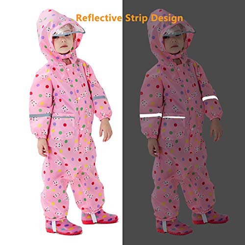 Baogaier Impermeables para Niñas Chubasqueros Chaquetas Capa de Lluvia Encapuchado Mono de Bolsillo Rosa Conejo Reflectante Abrigos Impermeables Niños 4-6 años - Rosa