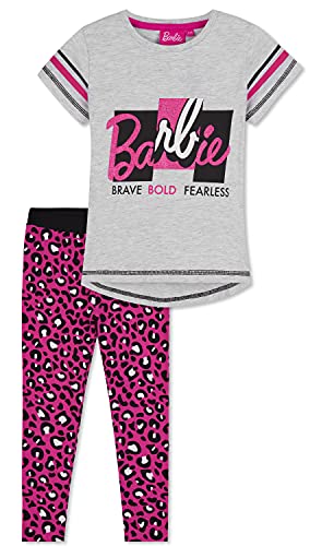 Barbie Completo Sportivo con T-Shirt E Leggings per Bambina 2-13 Anni, Tuta Originale di (Gris/Morado, 6-7 años)