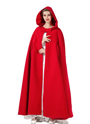 BEAUTELICATE Capa con Capucha Mujer Invierno Largo Poncho Lana Vestido de Novia Boda Fiesta Navidad Halloween Rojo - Tobillo Longitud 50''(127CM)