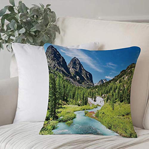 Bedding Fundas de Almohada ,Bosque de pinos de Altai, Bosque lluvioso Río Montañas Rocosas Snenery Siberia Whitewater DecoAlmohada cómodo Sofá rectángulo Funda de Cojín Decoración para El Hogar45x45cm