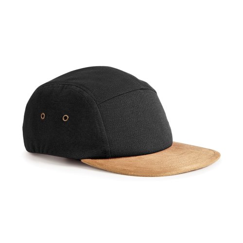 Beechfield - Gorra plana con visera de piel de ante 5 paneles - Verano/Playa (Talla Única/Negro)