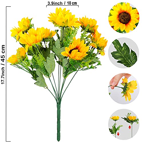 Beferr 2 Piezas Flores Artificial Girasol Decoracion, Flores Amarillas Falsas Flores Artificiales, Flor Falsa Ramos para Bodas, Hogar, Fiestas, Decoración de Mesa, Arreglo Floral, Centros de Mesa