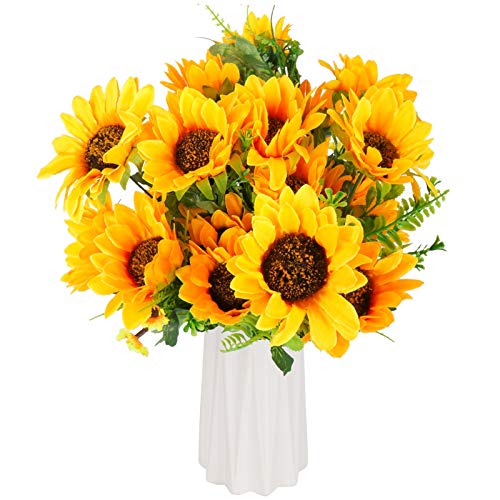 Beferr 2 Piezas Flores Artificial Girasol Decoracion, Flores Amarillas Falsas Flores Artificiales, Flor Falsa Ramos para Bodas, Hogar, Fiestas, Decoración de Mesa, Arreglo Floral, Centros de Mesa