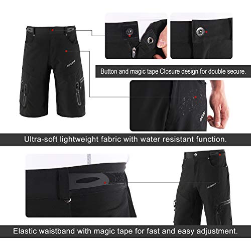 BERGRISAR - Pantalones cortos de ciclismo para hombre, ideales para MTB y bicicletas de montaña, bolsillos con cremallera (1806BG) - negro - X-Large