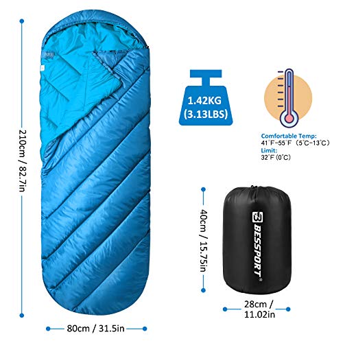 Bessport Saco de Dormir para Acampar,Impermeable Sacos de Dormir con Bolsa de Compresión, 3-6 Estaciones, Temperatura Extrema de, para Viajes, Camping, Senderismo