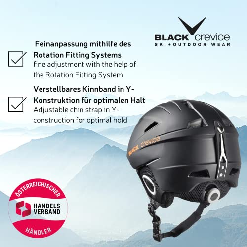 BLACK CREVICE Casco de esquí Kitzbühel I Casco de esquí de diseño Deportivo para Hombre y Mujer I Casco de esquí de policarbonato Transpirable I Talla Ajustable (M, Negro Carbono)