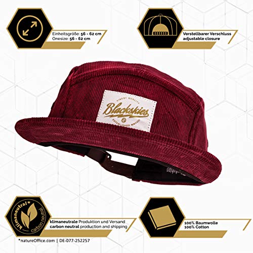 Blackskies Crimson 5 Panel Tiene | Hombres Mujeres Premium Béisbol Gorra Papá Snapback Strapback Hip Hop Urban Corduroy Vino Rojo