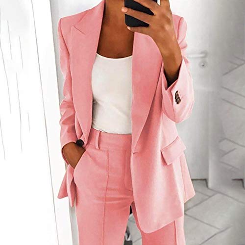 Blazers Mujer Casual SHOBDW Liquidación Venta Señoras de la Oficina Trajes Mujer Trabajo Solapa Chaqueta Mujer Slim Fit Cardigan Mujer Baratos Abrigo Mujer Largos Tallas Grandes(Rosado,M)