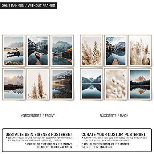 BLCKART Infinity Dreamy Mountains - Juego de imágenes de montaña con estilo póster natural en ambos lados (6 x A3, 29,7 x 42 cm, sin marco, Dream Mountains, PAMPAS)