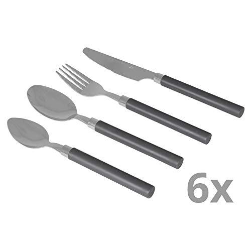 Bo Camp Cutlery - Cubiertos en cesta, Set de 24 piezas, Color Gris