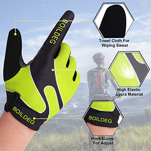 boildeg Guantes de Ciclismo,Guantes MTB,Antideslizante Pantalla Táctil,Tela Transpirable,Adecuado para Ciclismo de Montaña,Todo el Vehículo de Terreno,Bicicleta de Montaña (Verde, XL)