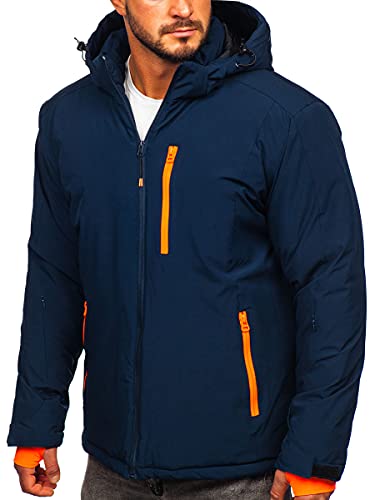 BOLF Hombre Chaqueta Esqui De Invierno con Capucha Cierre de Cremallera y Botones Ropa de Snowboard Jacket Cazadora Plumas Ocio Deporte Fitness Estilo Deportivo HH011 Azul Oscuro S [4D4]