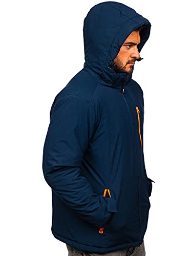 BOLF Hombre Chaqueta Esqui De Invierno con Capucha Cierre de Cremallera y Botones Ropa de Snowboard Jacket Cazadora Plumas Ocio Deporte Fitness Estilo Deportivo HH011 Azul Oscuro S [4D4]