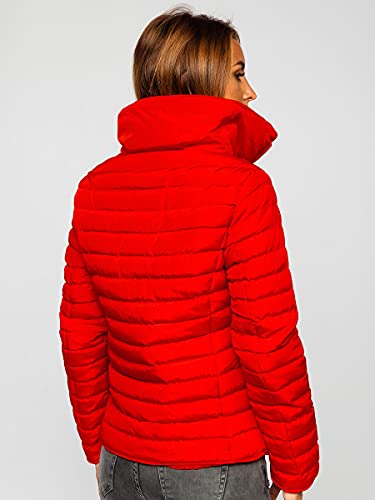 BOLF Mujer Chaqueta acolchada de Invierno Cierre de Cremallera Cuello alto Plumas Jacket Cazadora Sweatshirt Zip Deporte Ocio Estilo Estilo Diario 23063 Rojo S [D4D]