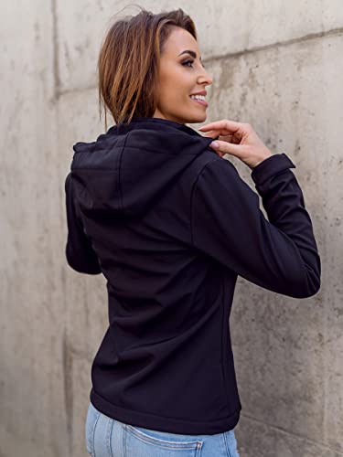 BOLF Mujer Chaqueta Softshell de Entretiempo con Capucha Cierre de Cremallera Cuello Elevado Cazadora Ropa de Abrigo Estilo Deportivo J.Style HH028 Negro M [D4D]