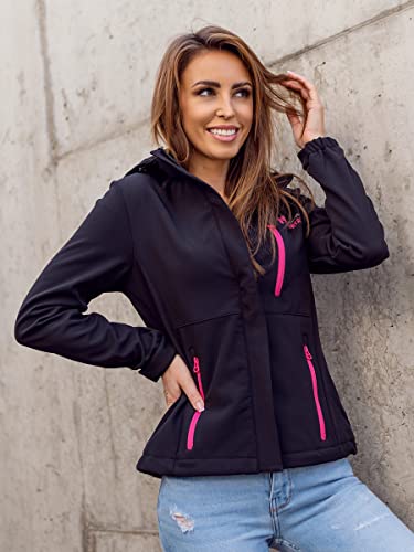 BOLF Mujer Chaqueta Softshell de Entretiempo con Capucha Cierre de Cremallera Cuello Elevado Cazadora Ropa de Abrigo Estilo Deportivo J.Style HH028 Negro M [D4D]