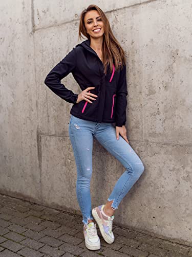 BOLF Mujer Chaqueta Softshell de Entretiempo con Capucha Cierre de Cremallera Cuello Elevado Cazadora Ropa de Abrigo Estilo Deportivo J.Style HH028 Negro M [D4D]