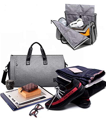 Bolsa de Almacenamiento de Traje Plegable Bolsa de Gimnasio Bolsa de Viaje de Negocios con Compartimento para Zapatos Impermeable y Duradera Seca y Húmeda Separada,Gray