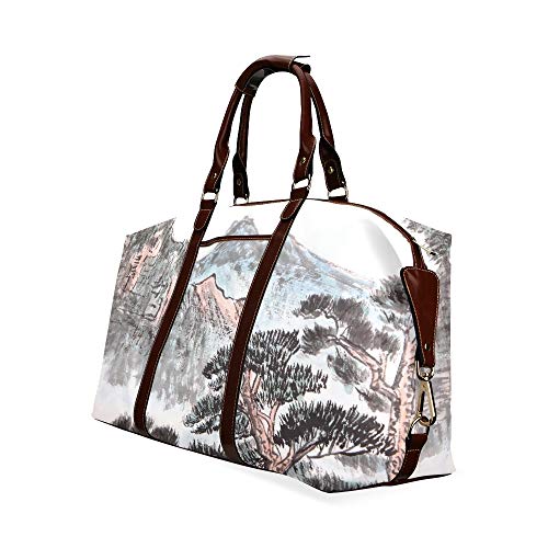 Bolso de Viaje Carryon Paisaje de Alta montaña con Nubes y Niebla Clásico de Gran tamaño Impermeable PU Cuero Compacto Bolso de Viaje Bolso Cremalleras