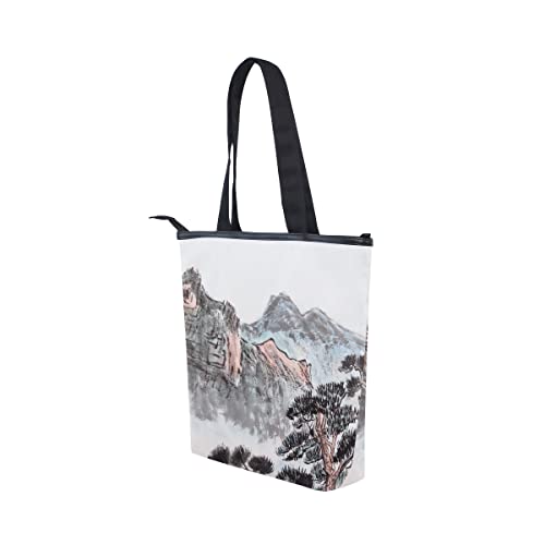 Bolsos de gran capacidad Bolso de hombro Paisaje de alta montaña con nubes y niebla Bolsos de mano personalizados para mujeres Para mujeres Trabajo Viajes Compras 11 × 4 × 13.6 pulgadas