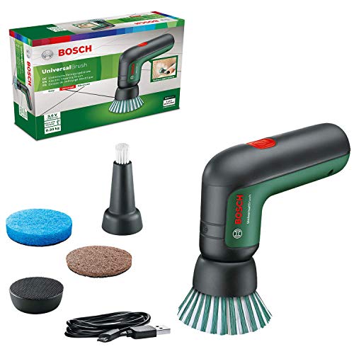 Bosch Cepillo de limpieza eléctrico UniversalBrush (incluye batería de 3,6 V integrada, 1 cable micro USB y 4 accesorios de limpieza, en caja de cartón)