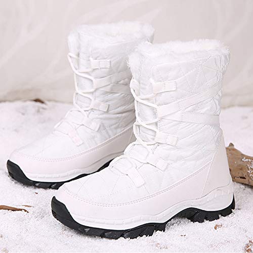 Botas De Mujer, 1 Par De Botas De Nieve Cómodas con Cordones Y Antideslizantes Al Aire Libre para Mujer De Invierno Al Aire Libre Blanco 42