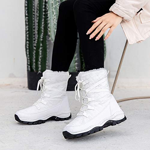 Botas De Mujer, 1 Par De Botas De Nieve Cómodas con Cordones Y Antideslizantes Al Aire Libre para Mujer De Invierno Al Aire Libre Blanco 42