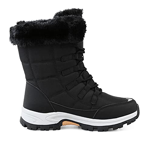 Botas de Nieve para Mujer Calentar Forrado Planas Zapatos de Invierno Negro 38