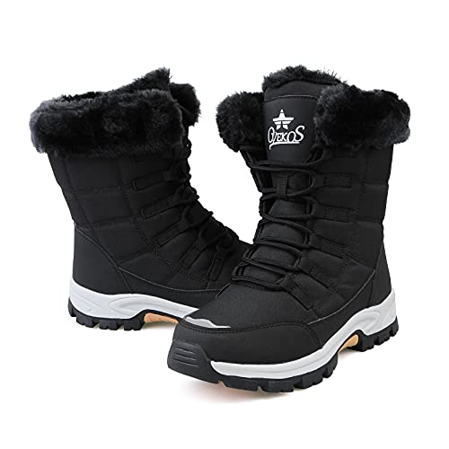 Botas de Nieve para Mujer Calentar Forrado Planas Zapatos de Invierno Negro 38