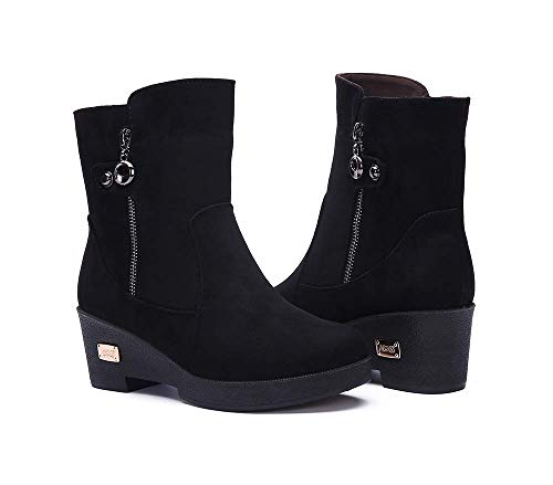 Botas de Nieve Zapatos para Invierno Mujer Piel Forradas Calientes Casual Calzado Antideslizante Botines Negro 36EU=37CN (235)