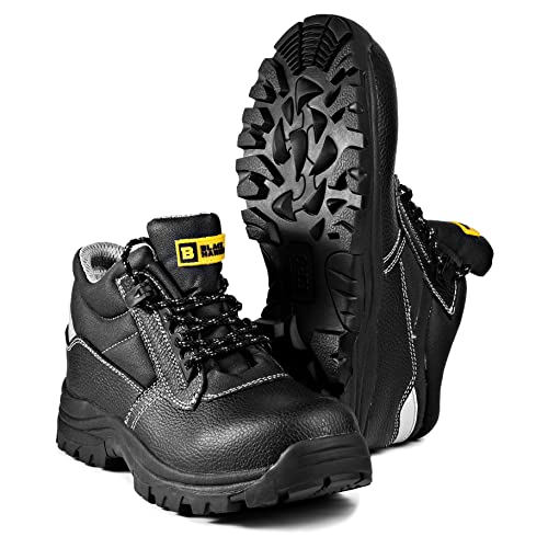 Botas de Seguridad para Caballeros Puntera de Cuero Impermeable Kevlar Tobillo No Metálico HRO S3 SRC 1111 Black Hammer (45 EU)