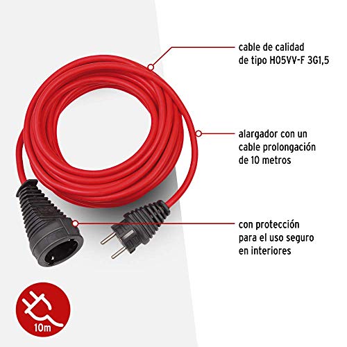 Brennenstuhl cable alargador de corriente de 10 m (alargador eléctrico para interiores) rojo