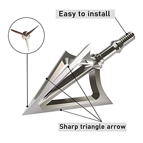 Broadheads 100 Granos de penetración Profunda, Navaja Afilada, Caza, Cabezas Anchas, Paquete de 6, 3 Cuchillas fijas para Ballesta, Arco recurvo, Arco Compuesto