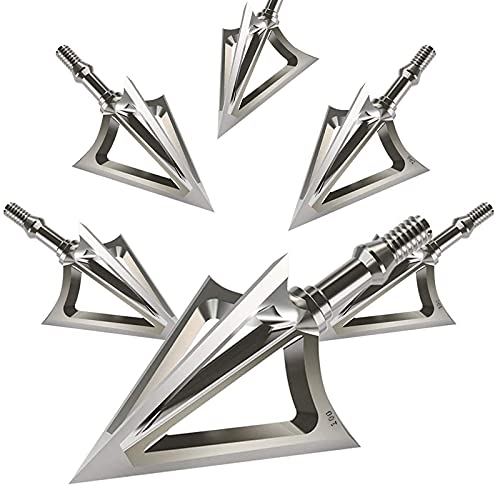 Broadheads 100 Granos de penetración Profunda, Navaja Afilada, Caza, Cabezas Anchas, Paquete de 6, 3 Cuchillas fijas para Ballesta, Arco recurvo, Arco Compuesto