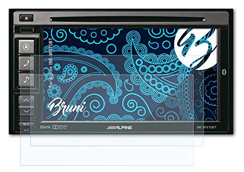 Bruni Película Protectora Compatible con Alpine INE-W970BT Protector Película, Claro Lámina Protectora (2X)