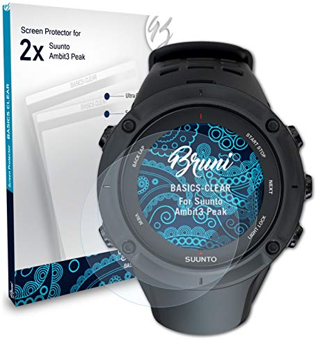 Bruni Película Protectora Compatible con Suunto Ambit3 Peak Protector Película, Claro Lámina Protectora (2X)