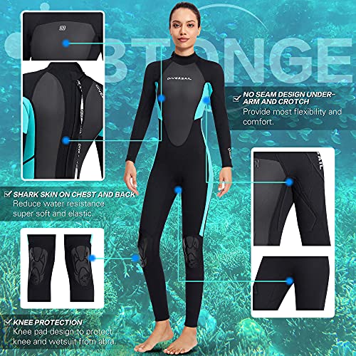 BTONGE Traje de neopreno para mujer de 3 mm de longitud completa, traje de baño de neopreno para adultos, manga larga, traje de buceo de cuerpo completo, una pieza para buceo, surf, snorkel, natación