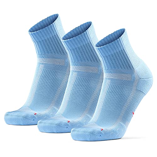 Calcetines de Running para Largas Distancias, para Hombre y Mujer, Acolchados, Transpirables, Calcetines con Compresión de Arco, Anti-Ampollas, Maratón, Negro, Pack de 3 (Azul claro, EU 35-38)