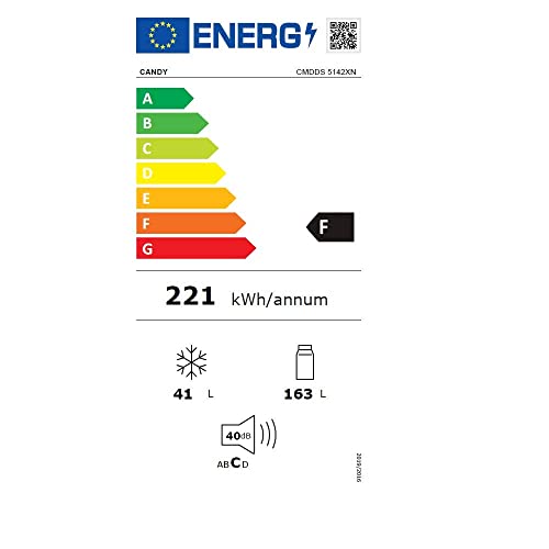 Candy CMDDS 5142XN, Frigorífico Dos Puertas, 55CM, 204L, Tecnología Estática, Cajón Verdulero, Control Temperatura Interno, LED, Puertas Reversibles, Altura Ajustable, Ruedas, 40DB, Clase F, Inox