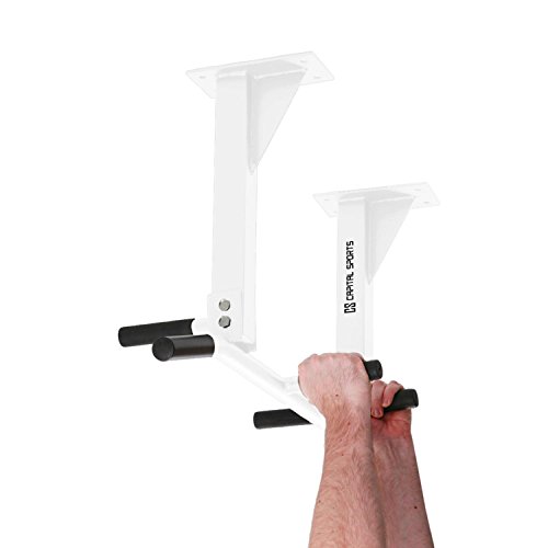 Capital Sports Tyro s4 - Barra dominadas, Dominadas con carga máx 350 kg, Barra de dominadas de pared con estructura de acero, 3 grupos de asas, Entrenamiento eficiente, tacos incluidos, Blanco