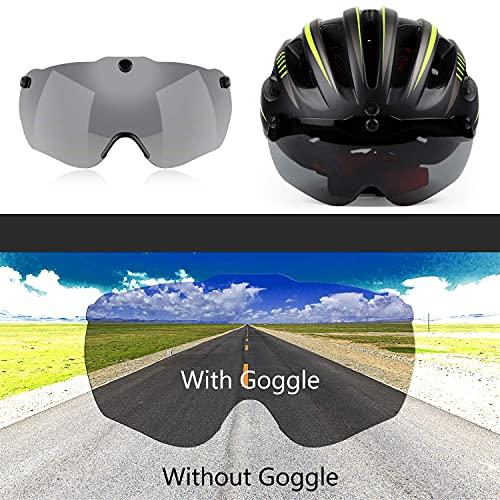 Casco Bicicleta Adulto, KINGLEAD Casco Bici Certificado CE con Luz Recargable USB Visera Protectora UV Magnética Desmontable Pegatina Luminosa Casco Bicicleta Mujer Hombre Carretera Montaña (KL-049)