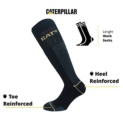 Caterpillar 4 Pares Calcetines Trabajo Largos, Algodón (Negro, 39-42)