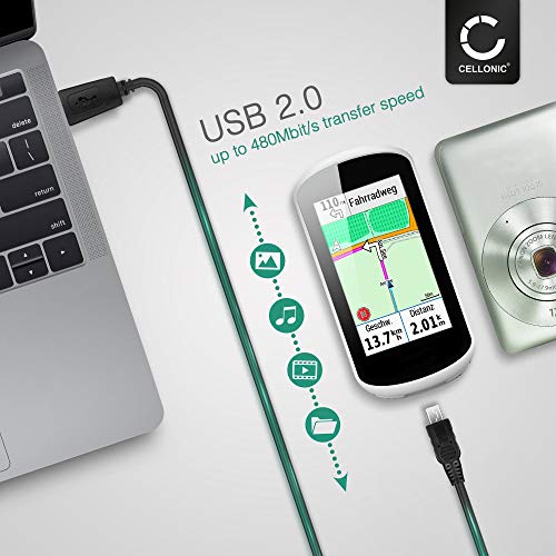 CELLONIC® Cable de Datos 1m Compatible con Garmin Edge, Drive, DriveAssist, DriveSmart, Nüvi, Oregon, eTrex, GPSMAP Cable Cargador Mini USB a USB A 2.0 1A Negro conexión USB PVC