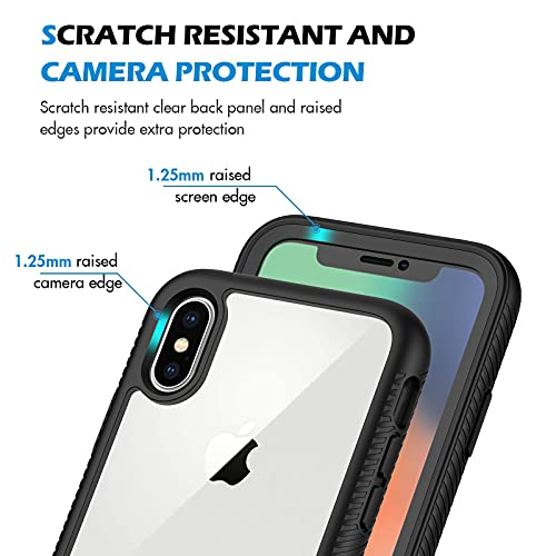 CENHUFO Funda iPhone X, Funda iPhone XS 360 Grados Antigolpes Protección Case con Protector de Pantalla Integrado Robusto Doble Cara Bumper Transparente Completa Carcasa para iPhone X/XS - Negro