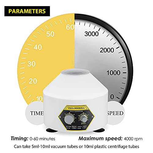 CGOLDENWALL Centrifugadora de Laboratorio Centrífuga Plasma (20ml*6 Capacidad, 1790xg Fuerza Centrífuga Relativa Máx, 4000rpm Velocidad Máx, 0-60min Temporizador)