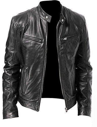 Chaqueta de piel de cordero para hombre de color negro marrón, Negro, XXXL