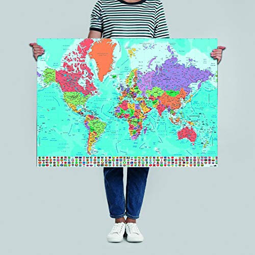 Close Up Póster Mapa del Mundo con Banderas y Leyenda - Versión en Español (91,5cm x 61cm) + 1 póster Sorpresa de Regalo