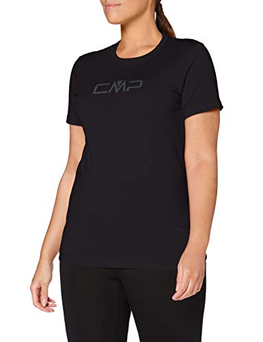 CMP Camiseta de Mujer Monocolor 100% algodón con Logotipo 30d6406p, Mujer, Camiseta, 30D6406P, Negro, D34